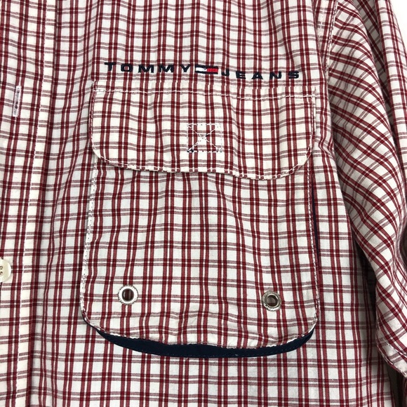 Tommy Hilfiger Jeans Dress Shirt Preppy Red Plaid Men's Size XL Logo EUC - Picture 4 of 8